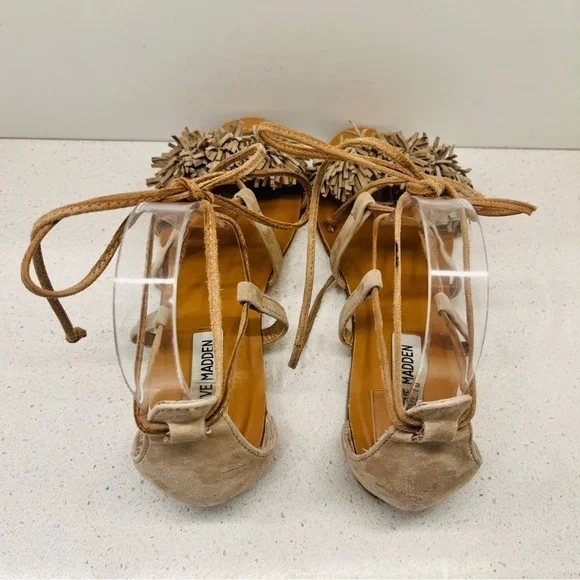 Steve Madden Swizzle Flat Sandals Natural Suede Leather Lace Up Gladiator Sz 7.5 - Picture 6 of 15